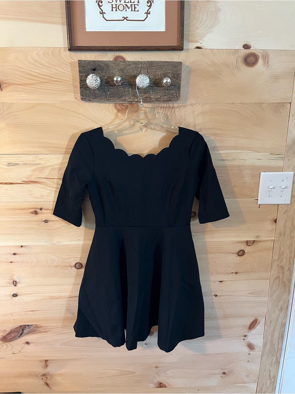 Lulus Black Scallop Neck Fit-and-Flare Dress Size Large